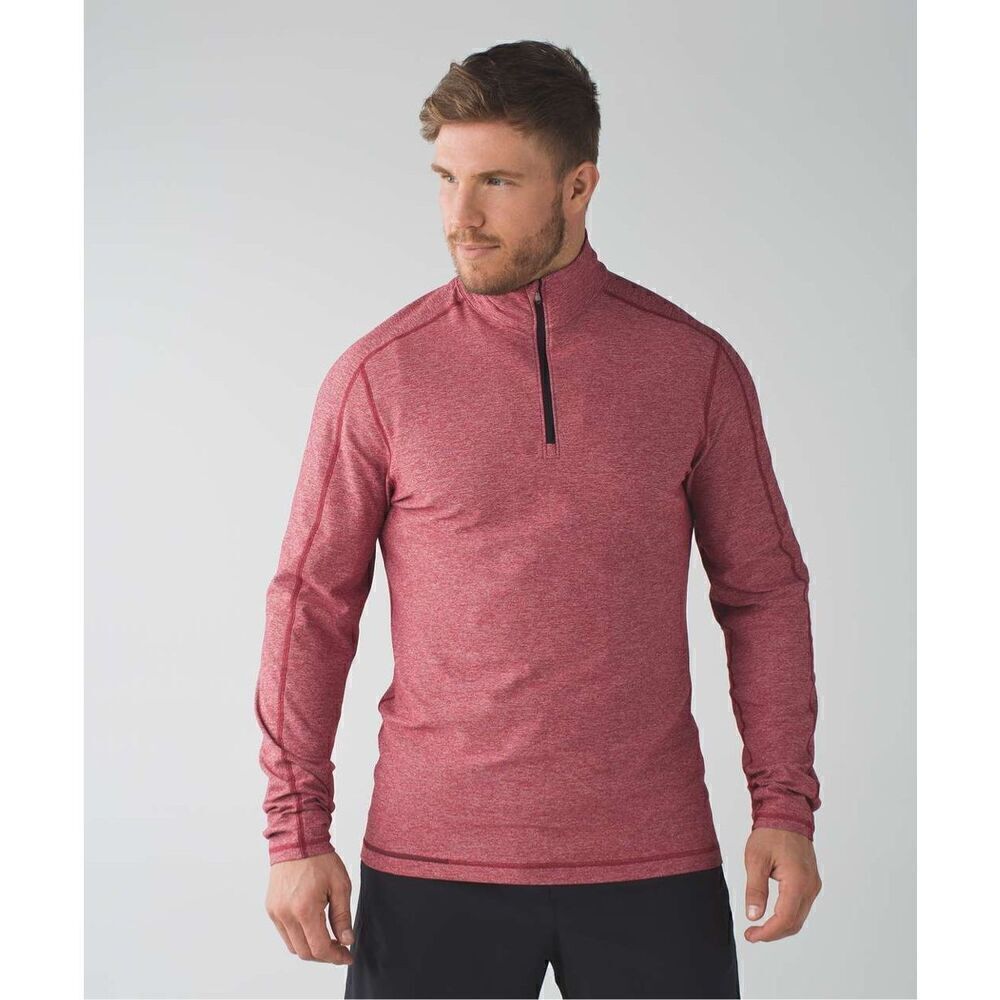 Lululemon Surge Warm 1/2 Zip In Silver Heathered Prep Red